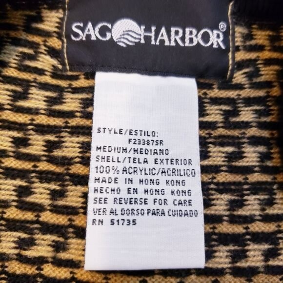 Sag Harbor Houndstooth Tan & Black Button Cardigan Sweater Women's Size Medium - Picture 6 of 7